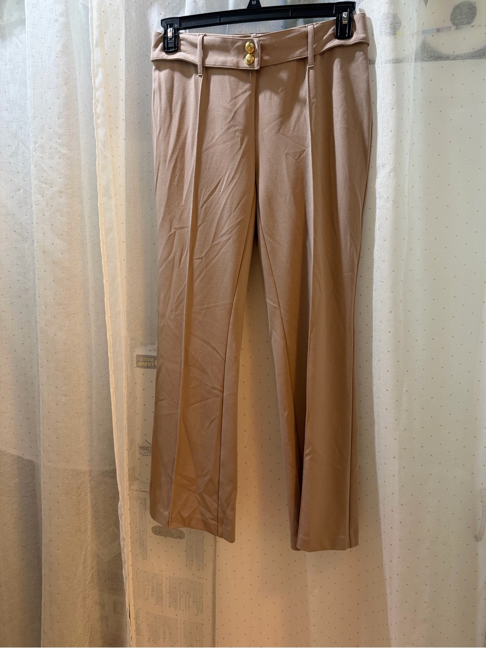 Tailored Beige Women's Trousers with Gold Button Detail